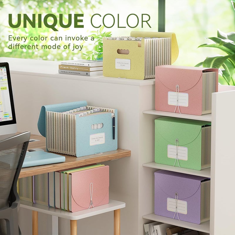EcoStash Accordion File Organizer, 13 Pockets Wheat Straw Expanding File Folder, Portable Monthly Paper Bill Tax Receipt Organizer, Letter A4 Size Document Holder with Colorful Tab - Grass Green - Image 5